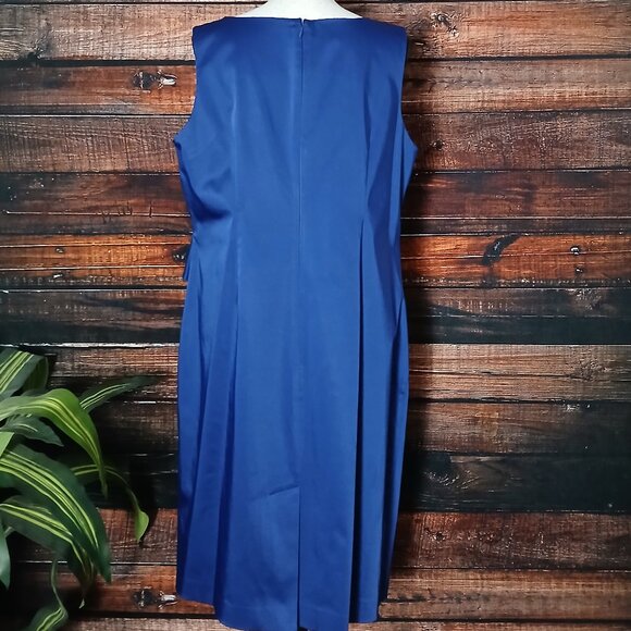 Talbots Woman Dress Plus Size 16 W Royal Blue Satin Sheath Draped Waist Formal - Picture 4 of 11